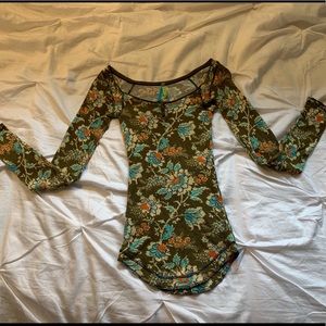 Free People Olive Green Floral Print (Size S)